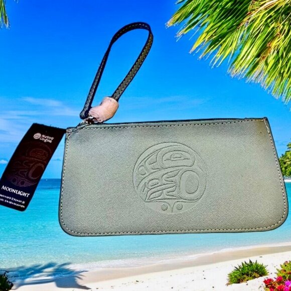 NATIVE ORIGINS Teal VEGAN Leather Wristlet Handbag Made in Canada - Picture 2 of 14